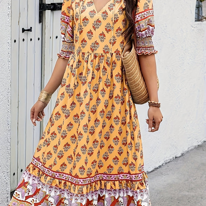 Alicia | Elegant Bohemian Style Long Dress with Lantern Sleeves