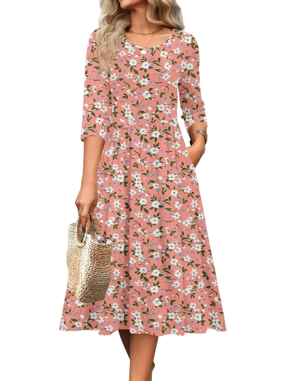 Jesslyn | Flowy A-Line Midi Tshirt Dresses with Pockets
