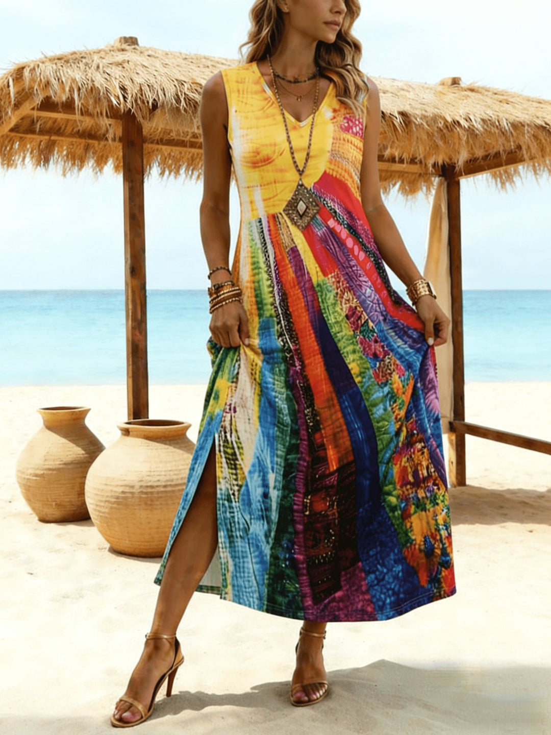 Britt | Sleeveless Boho Print Dress