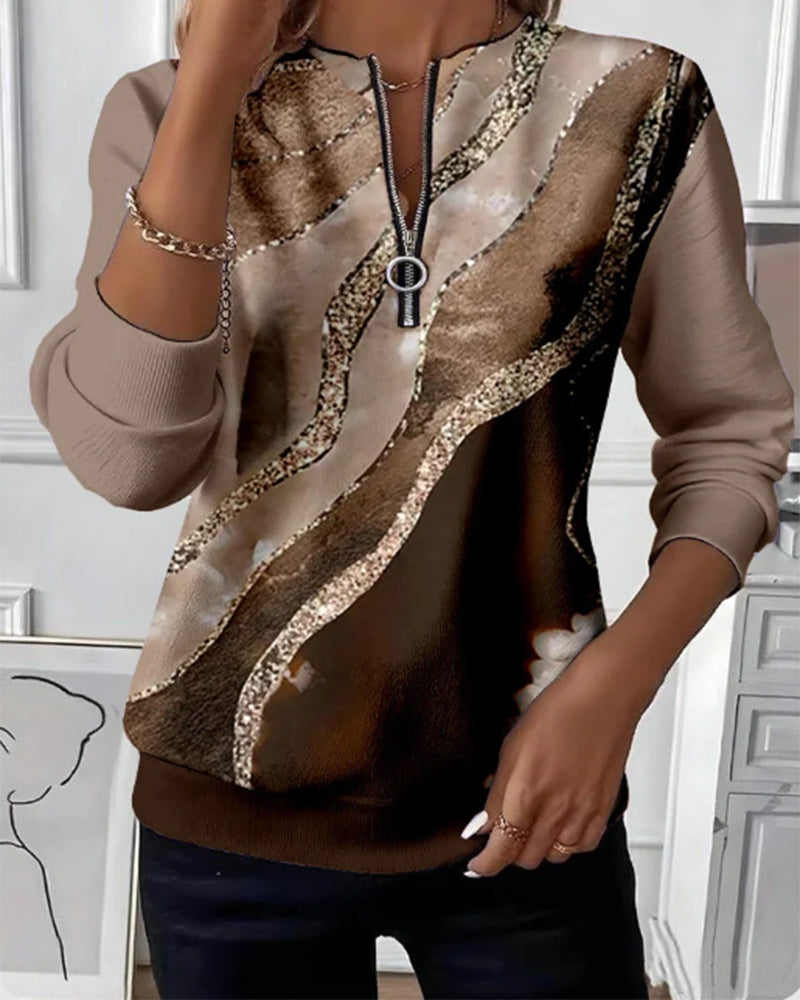 Half-Zip Sweatshirt with Vintage Print