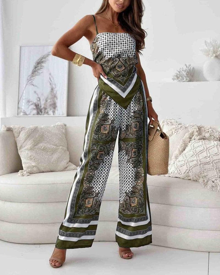 Helen | Vacation Ready Stylish Lace-Up Vest & Pants Two-Piece Set Dress