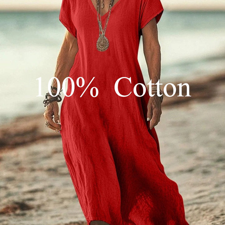 Angela |  100% cotton V-neck Maxi Dress