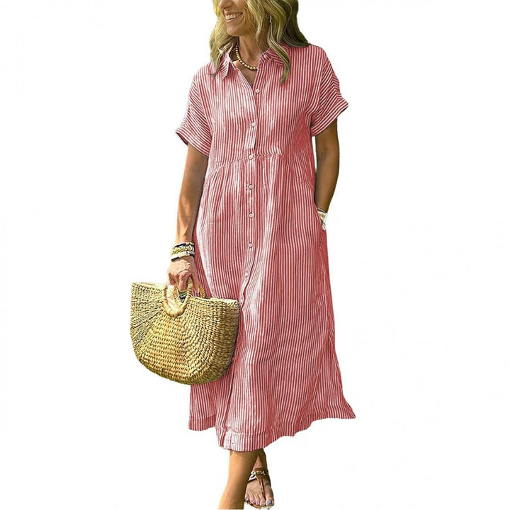 Amelia | Relaxed Midi Striped Dress with Bohemian Side Slits And Pockets