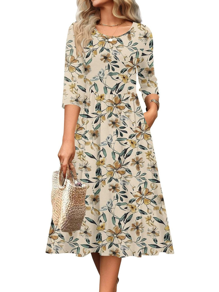 Jesslyn | Flowy A-Line Midi Tshirt Dresses with Pockets