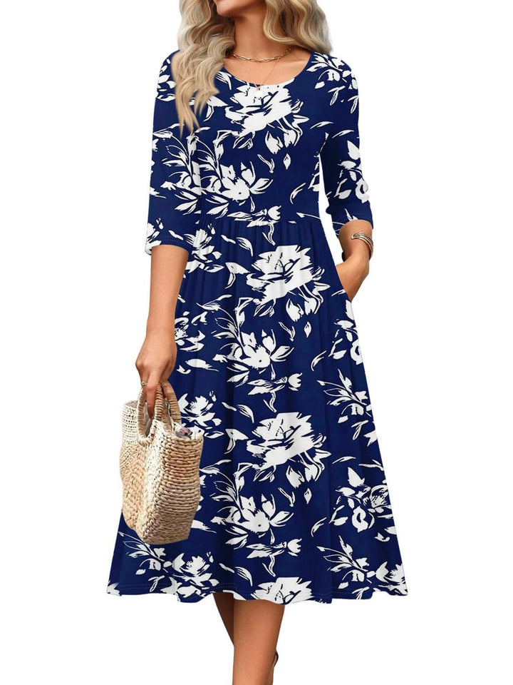 Jesslyn | Flowy A-Line Midi Tshirt Dresses with Pockets