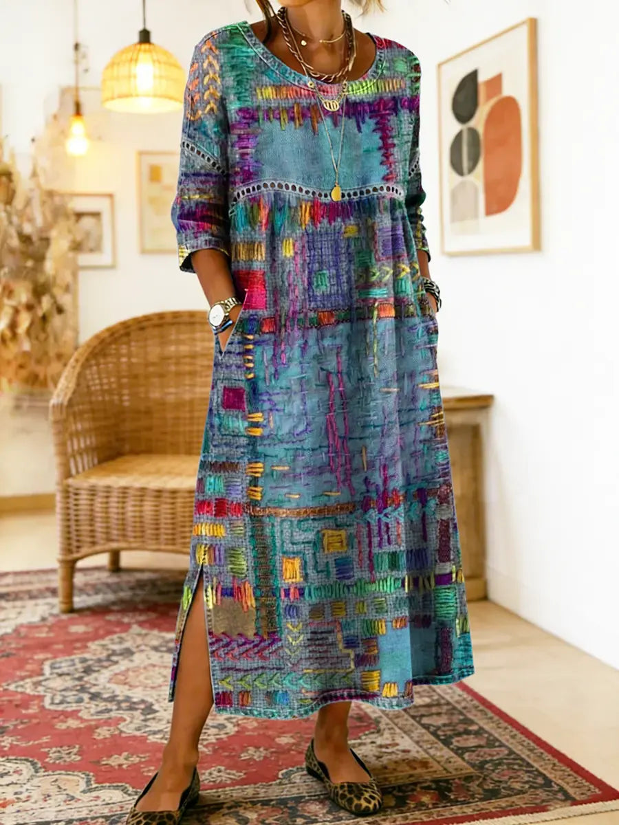 Manuela | Printed Dress with Ethnic Patchwork