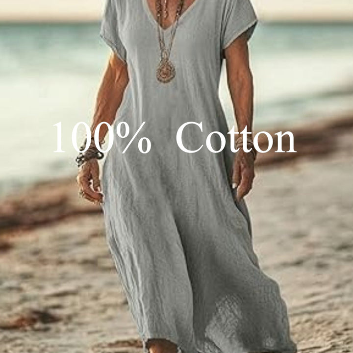 Angela |  100% cotton V-neck Maxi Dress