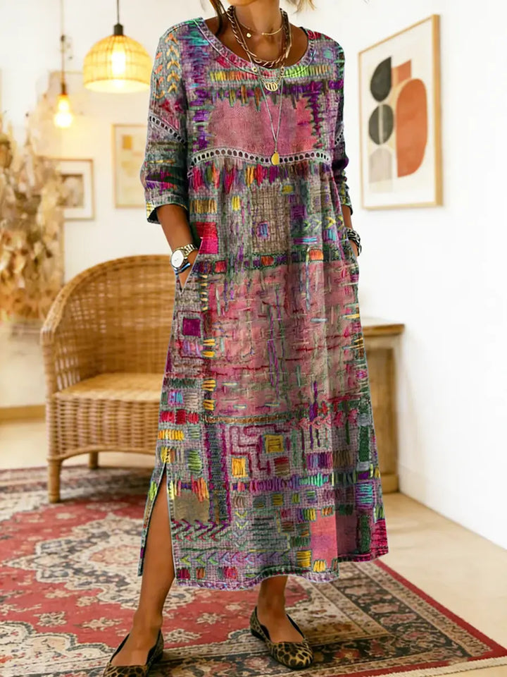 Manuela | Printed Dress with Ethnic Patchwork