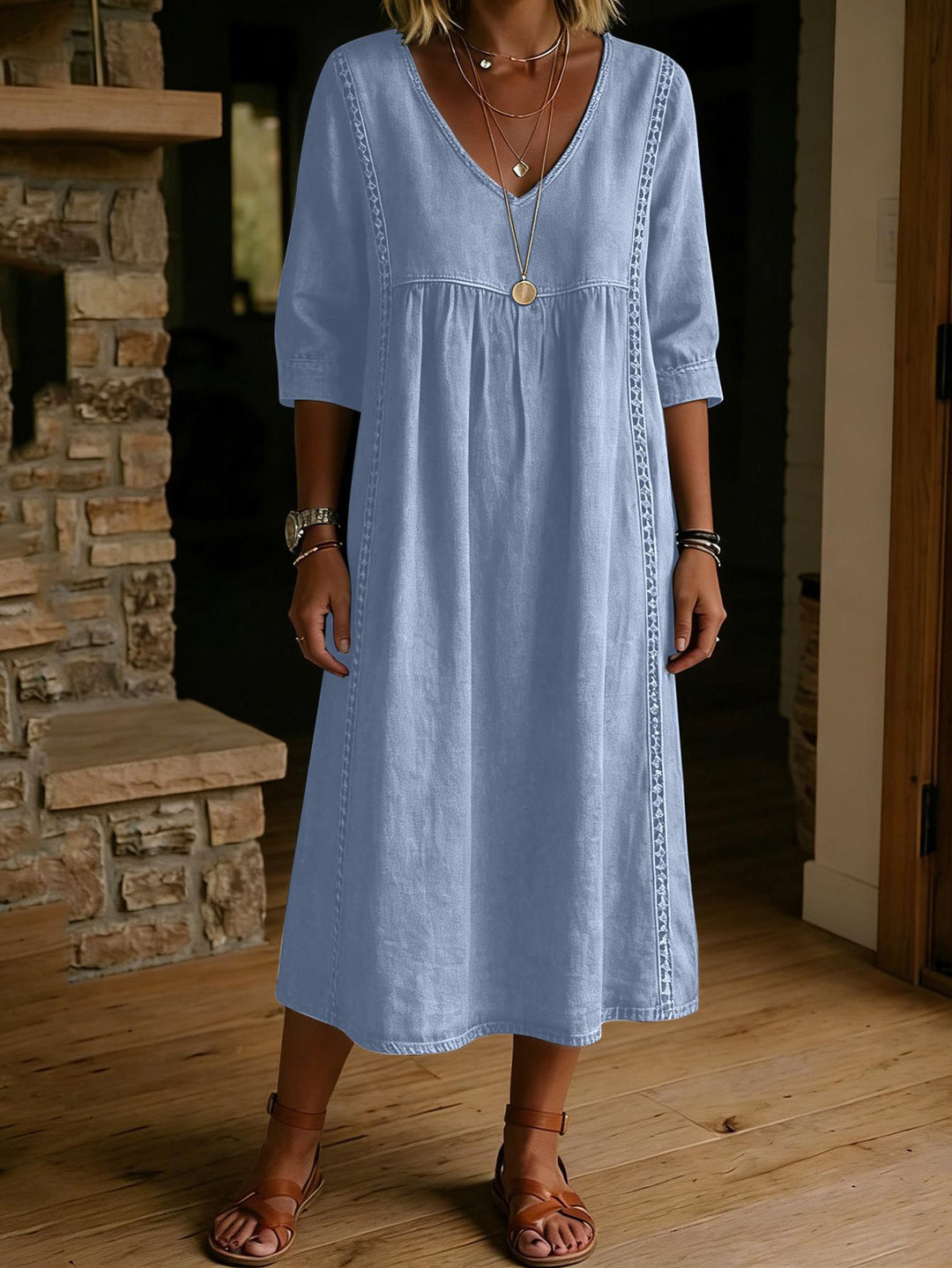 Adeline | Linen Blend V-Neck midi dress