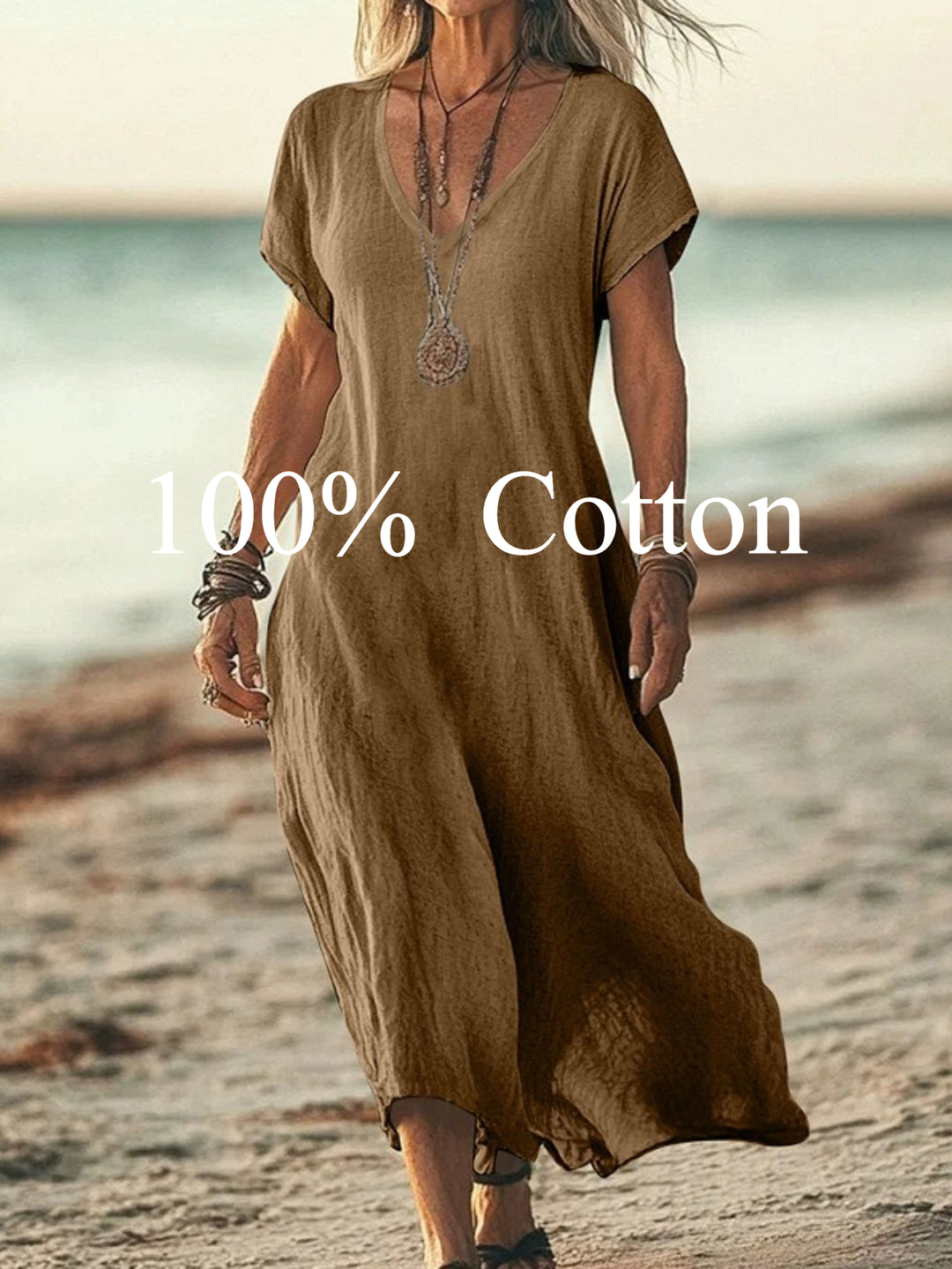Angela |  100% cotton V-neck Maxi Dress