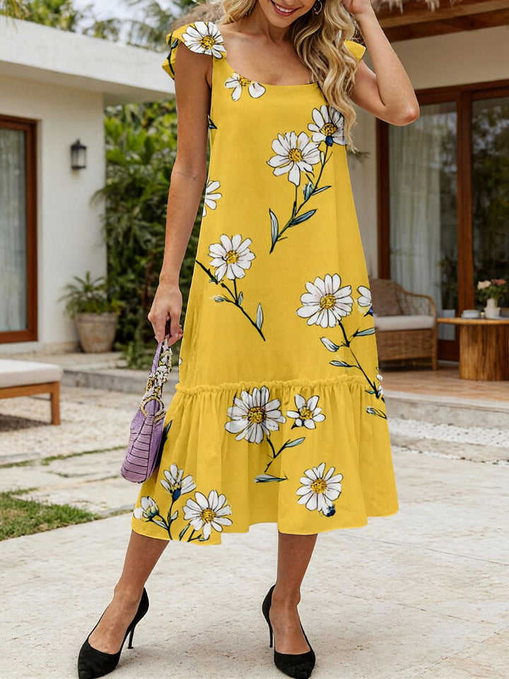 Anna | Fashionable Loose Mid-Length Dress with Ruffled Sleeves And Floral Print