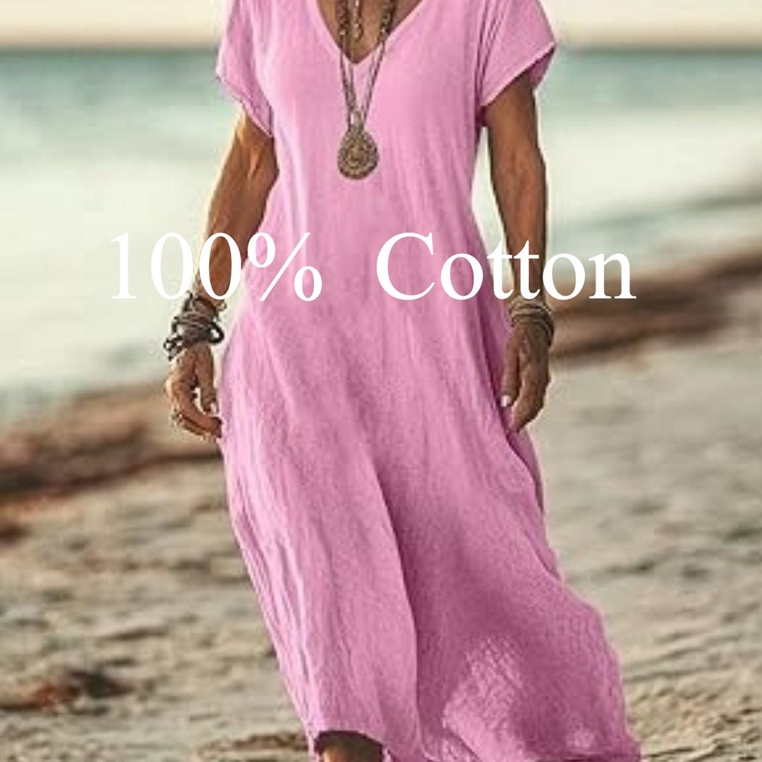 Angela |  100% cotton V-neck Maxi Dress
