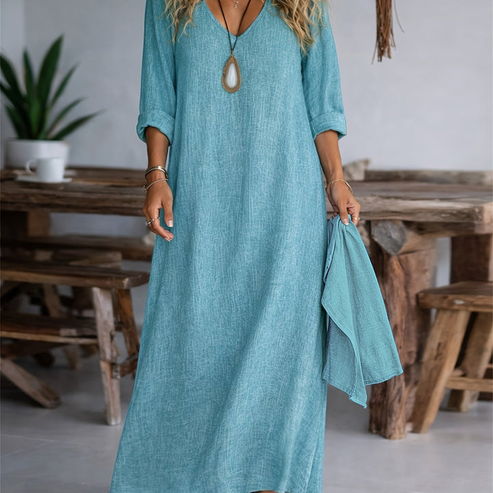 Alana | V-Neck Long Sleeve Solid Color Casual Loose Dress