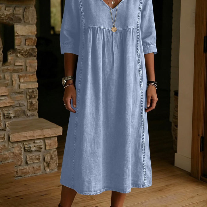 Adeline | Linen Blend V-Neck midi dress