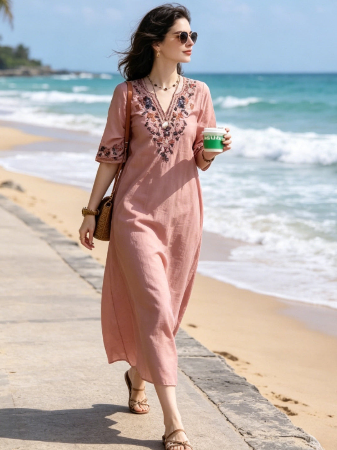 Ana | Elegant 100% cotton-made embroidered Dress