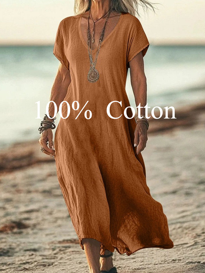 Angela |  100% cotton V-neck Maxi Dress
