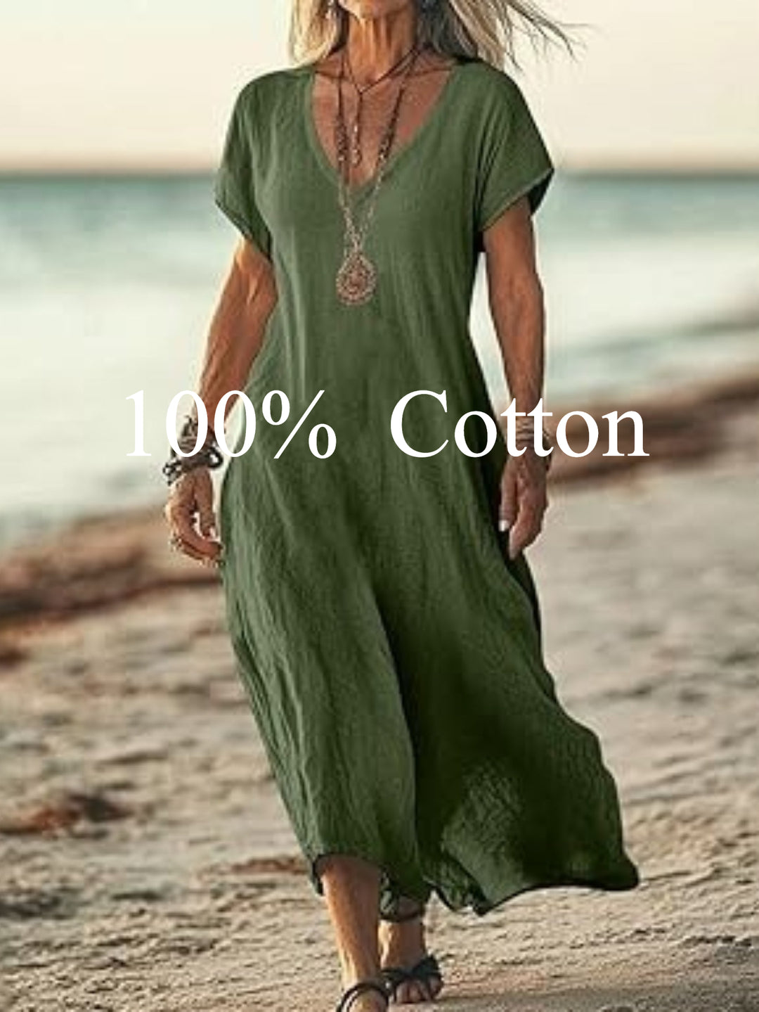 Angela |  100% cotton V-neck Maxi Dress