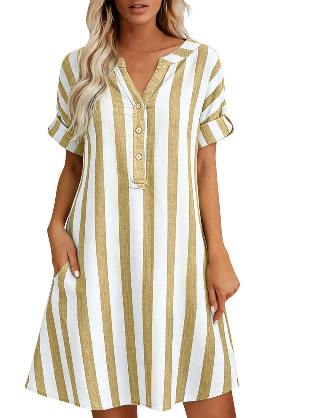 Andrea | Elegant Linen Striped Shirt Dress