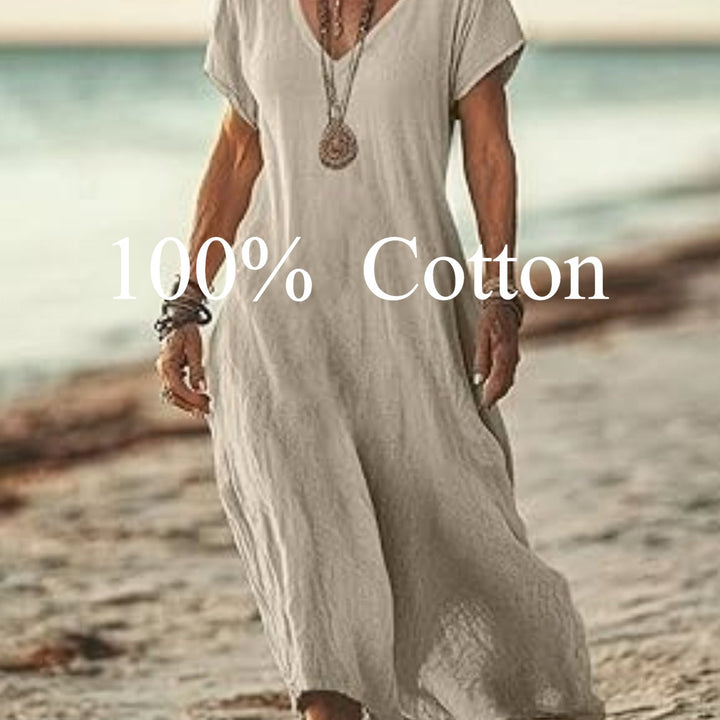 Angela |  100% cotton V-neck Maxi Dress