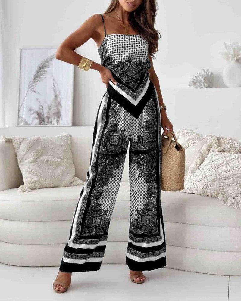 Helen | Vacation Ready Stylish Lace-Up Vest & Pants Two-Piece Set Dress