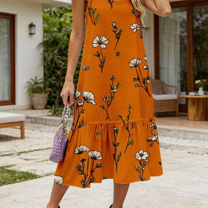 Anna | Fashionable Loose Mid-Length Dress with Ruffled Sleeves And Floral Print