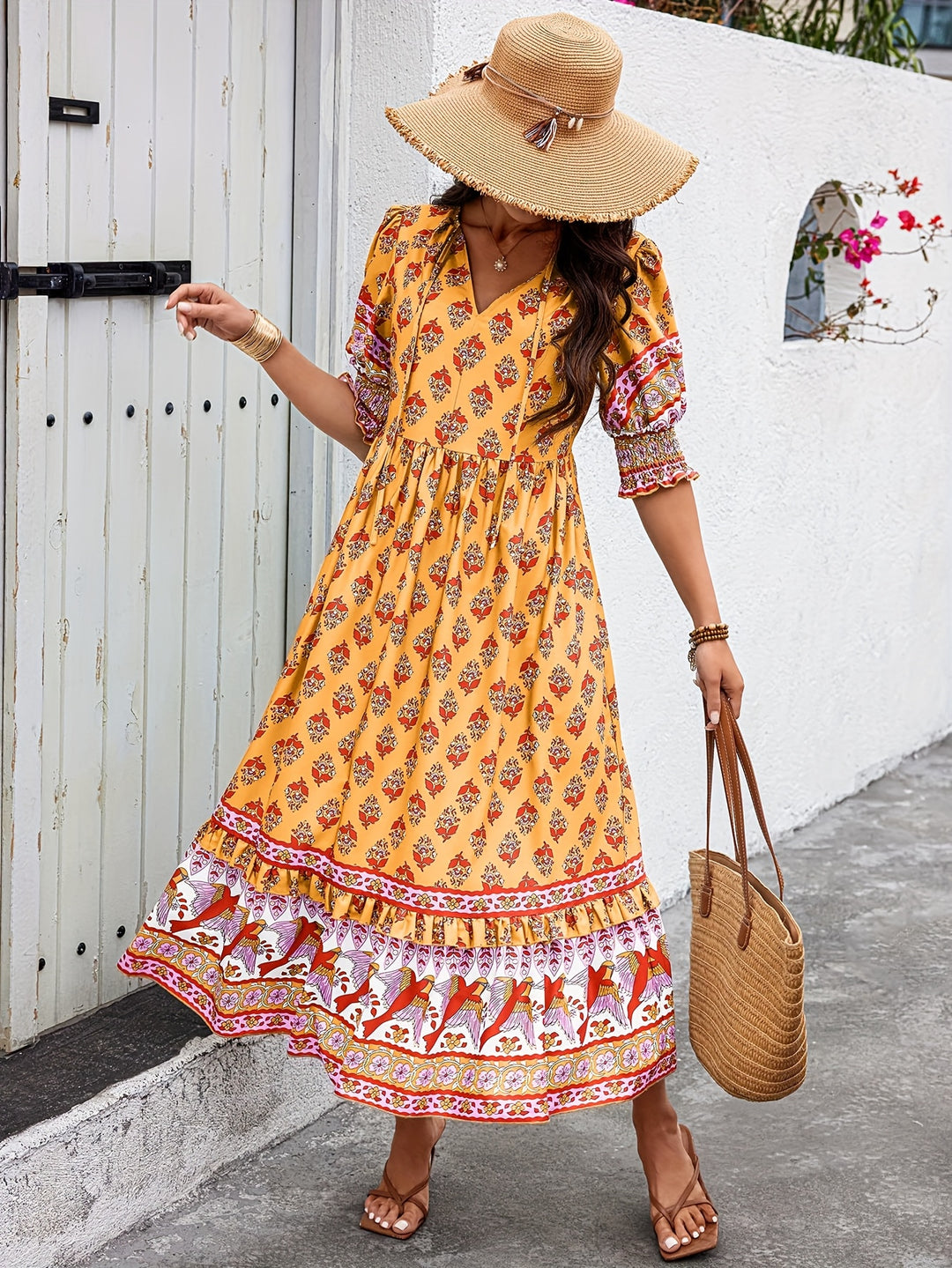Alicia | Elegant Bohemian Style Long Dress with Lantern Sleeves