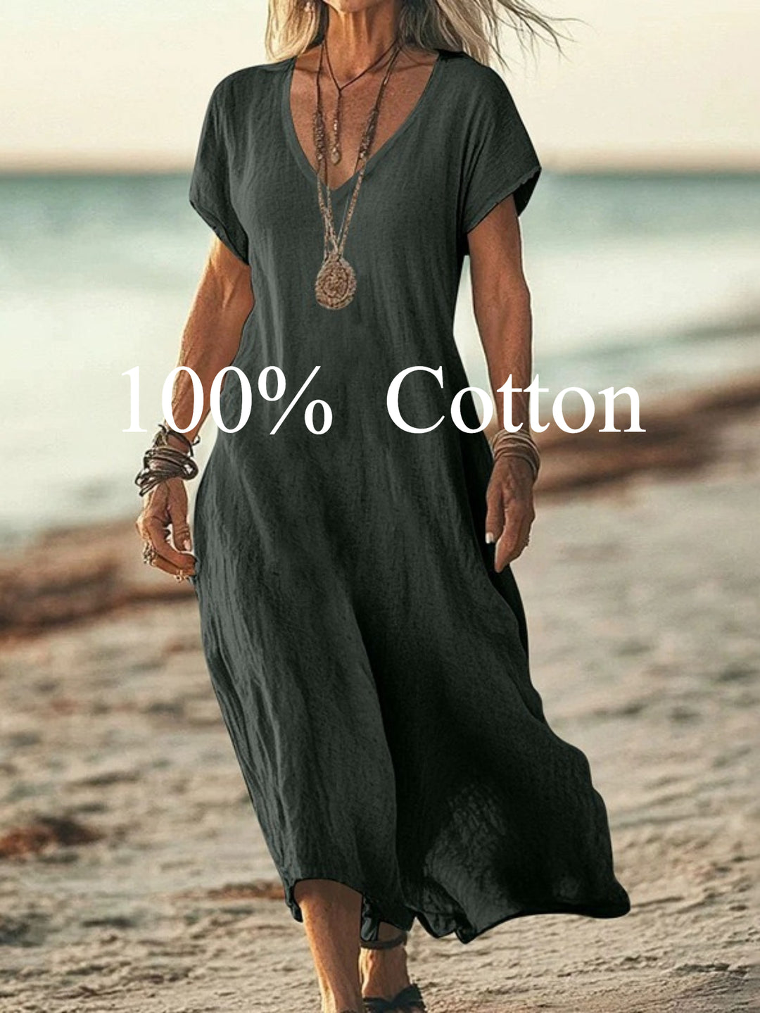 Angela |  100% cotton V-neck Maxi Dress