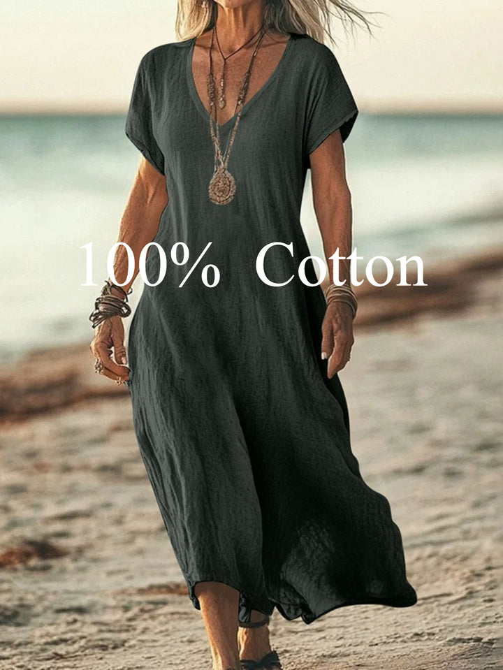 Angela |  100% cotton V-neck Maxi Dress