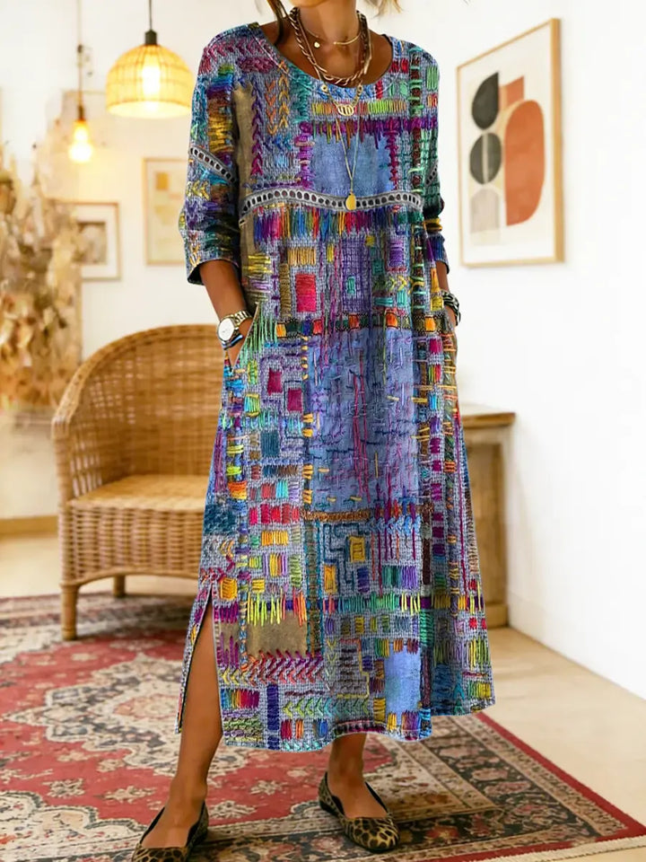 Manuela | Printed Dress with Ethnic Patchwork