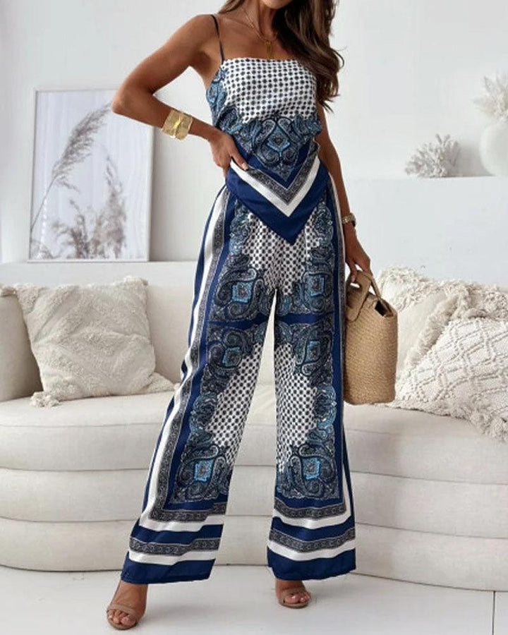 Helen | Vacation Ready Stylish Lace-Up Vest & Pants Two-Piece Set Dress