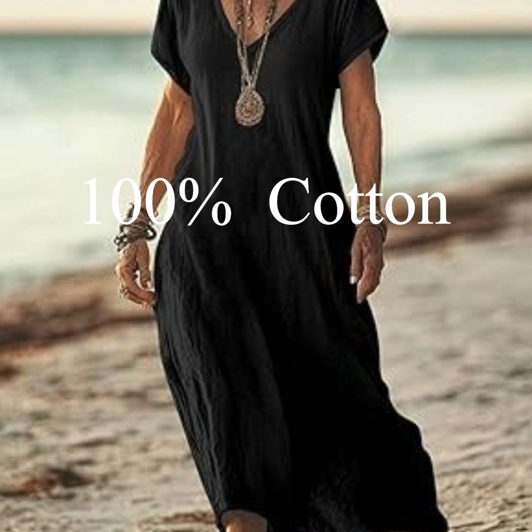 Angela |  100% cotton V-neck Maxi Dress