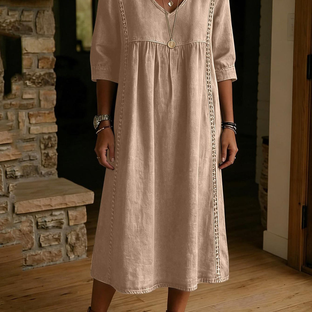 Adeline | Linen Blend V-Neck midi dress