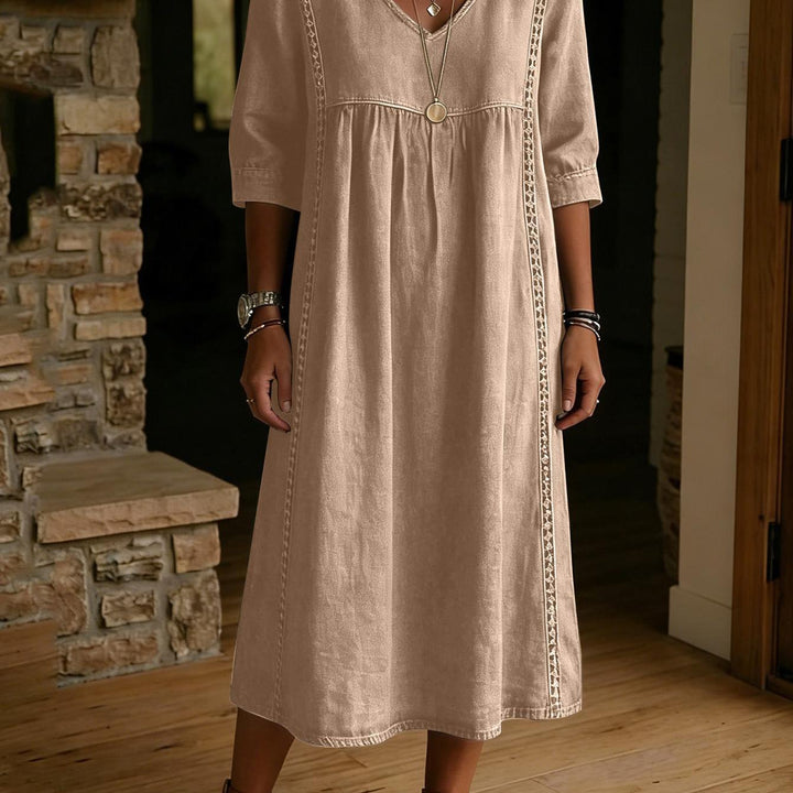Adeline | Linen Blend V-Neck midi dress