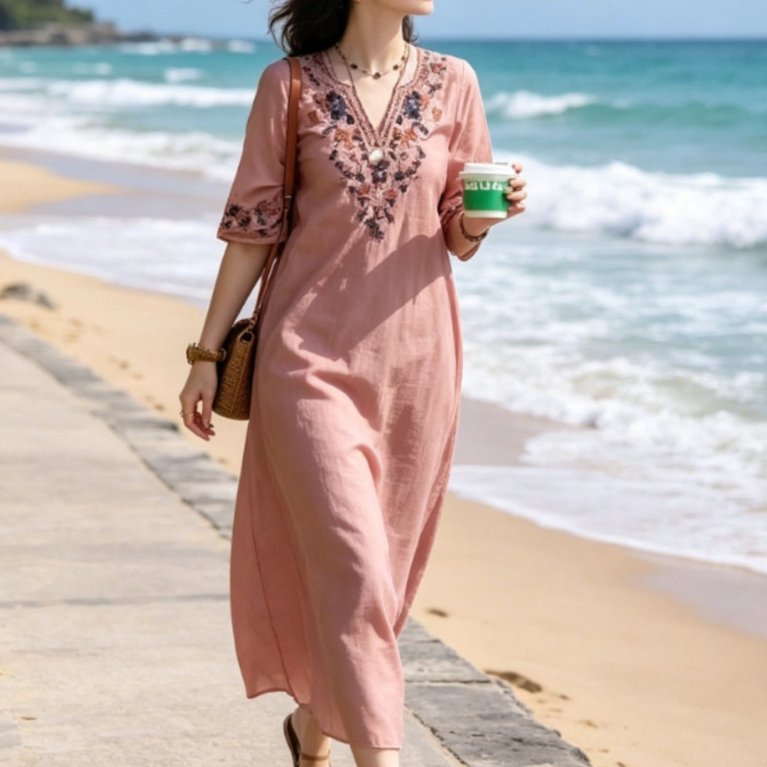 Ana | Elegant 100% cotton-made embroidered Dress