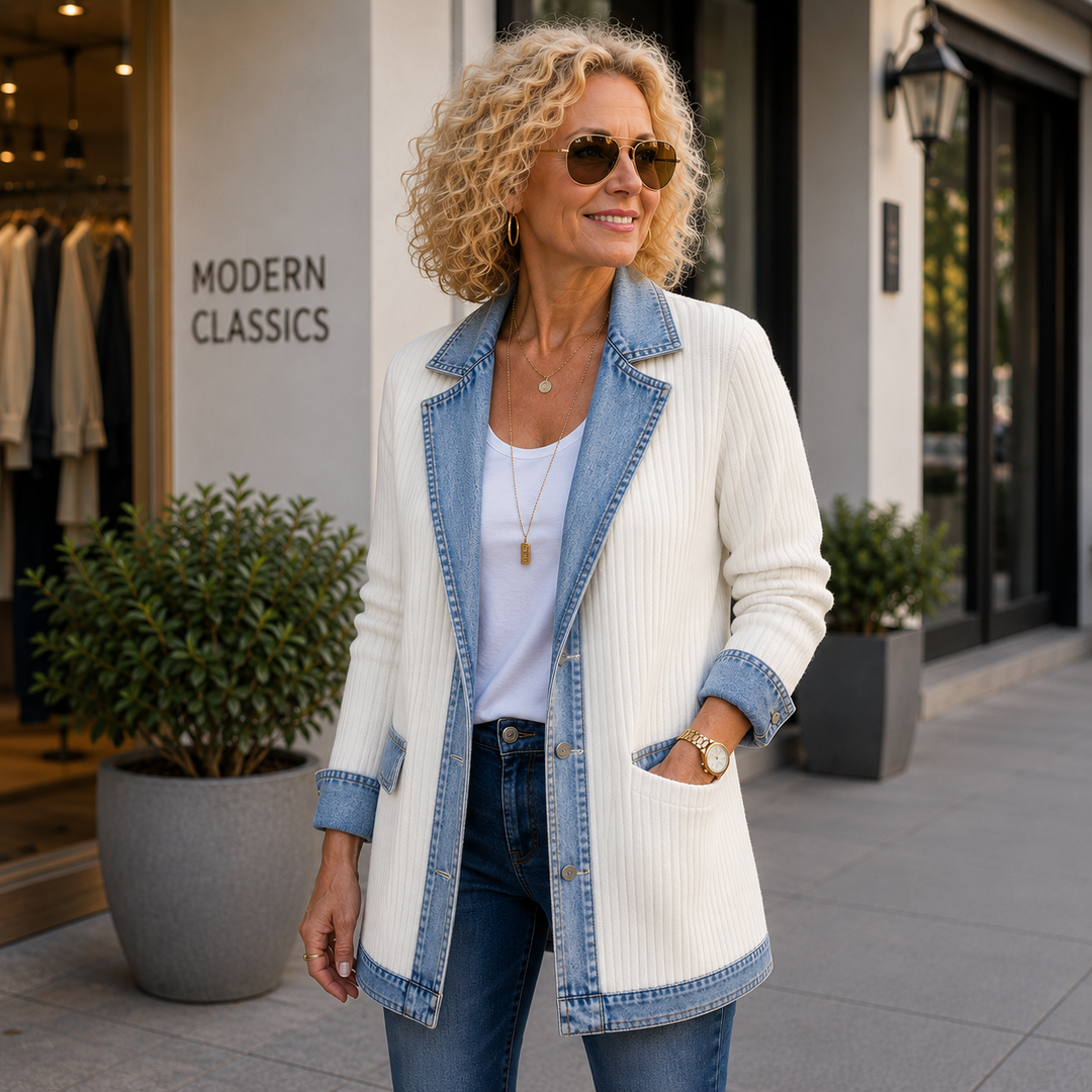 Alina™ | Elegant Denim-Trim Knit Jacket