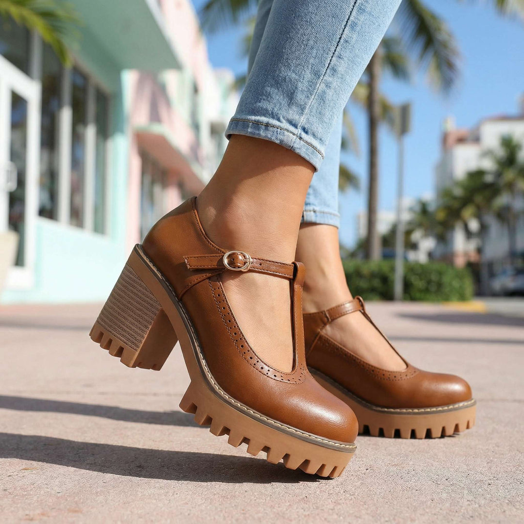 Jasmine l Chunky T-Strap Mary Jane Heels