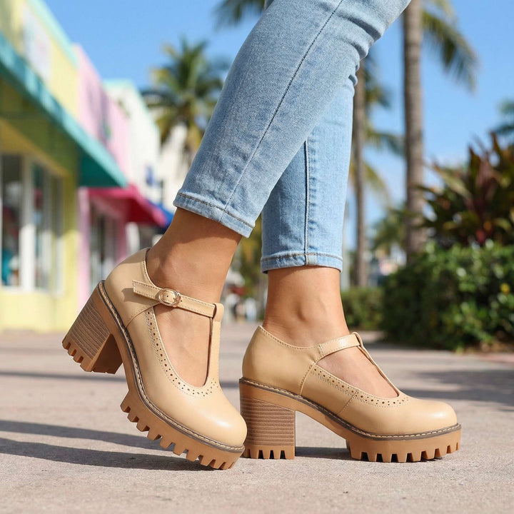 Jasmine l Chunky T-Strap Mary Jane Heels