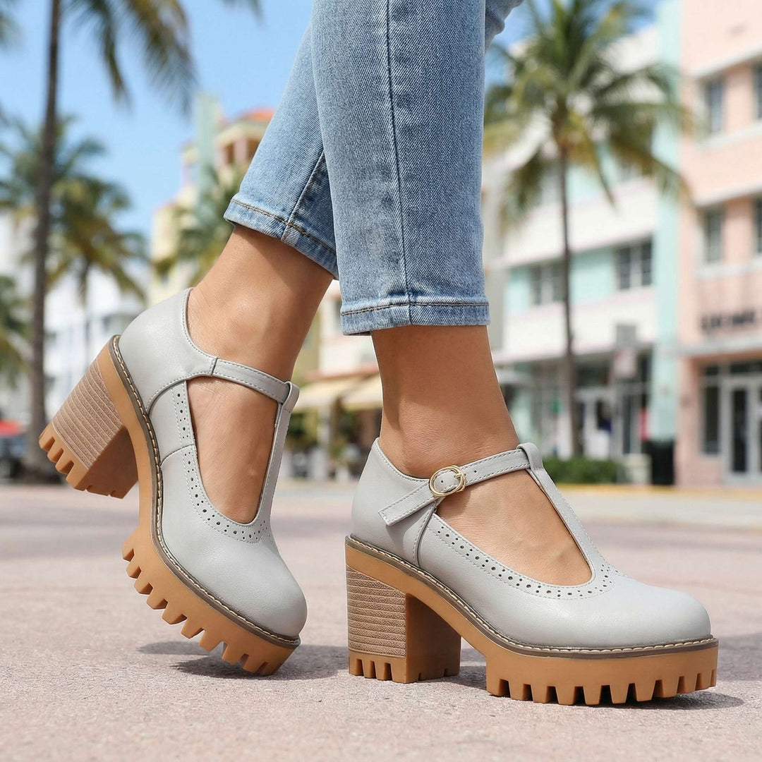 Jasmine l Chunky T-Strap Mary Jane Heels