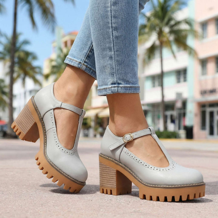 Jasmine l Chunky T-Strap Mary Jane Heels