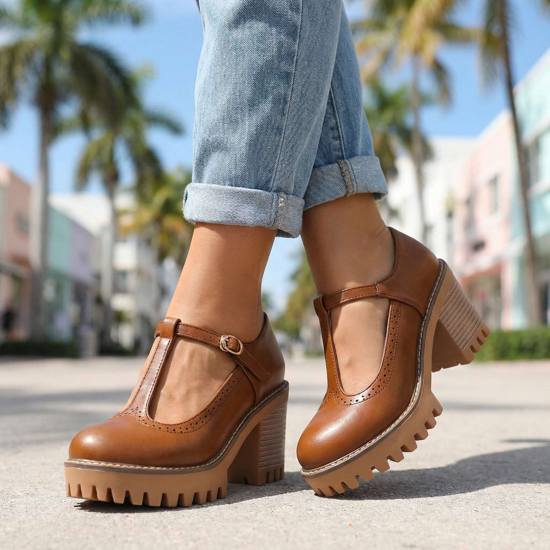 Jasmine l Chunky T-Strap Mary Jane Heels