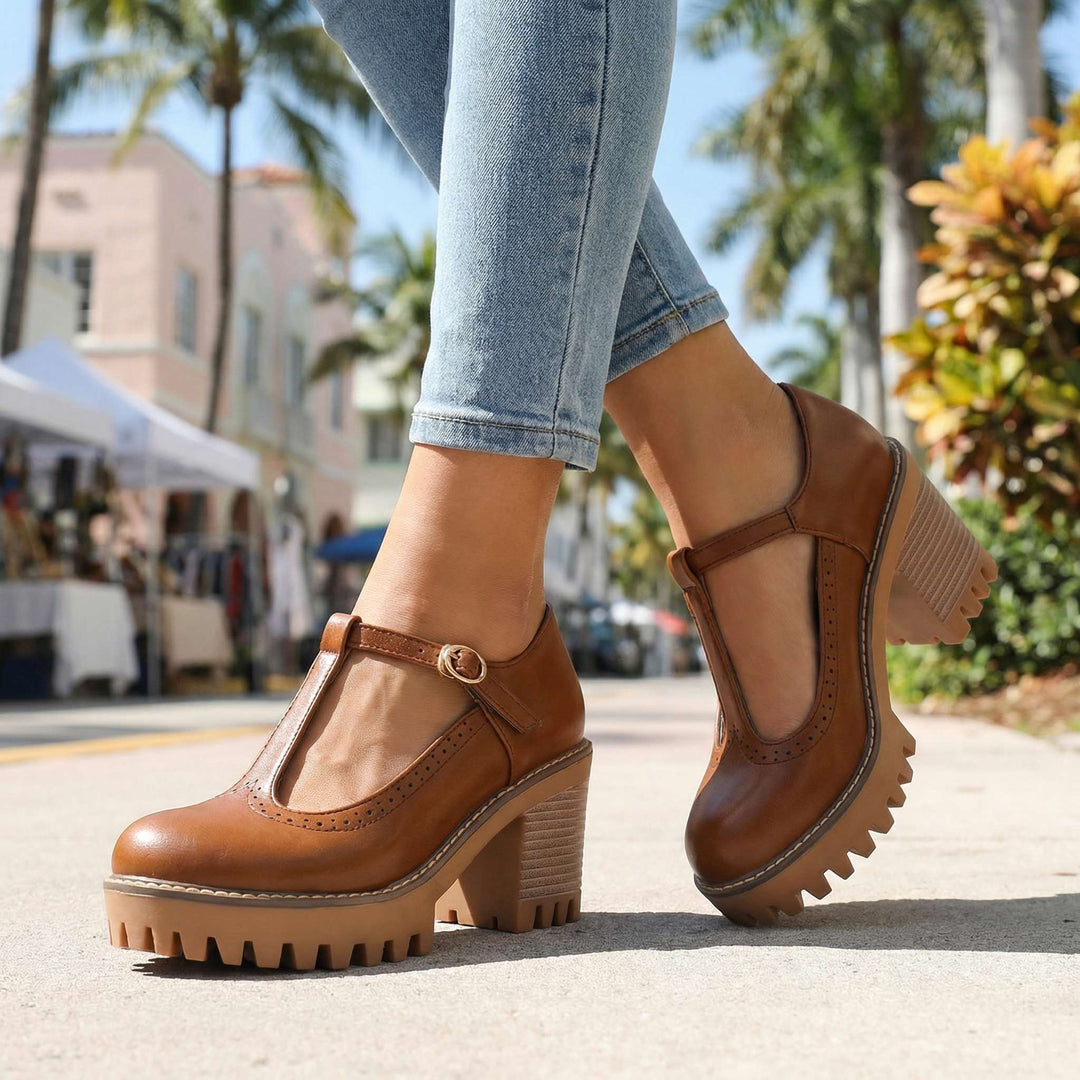 Jasmine l Chunky T-Strap Mary Jane Heels
