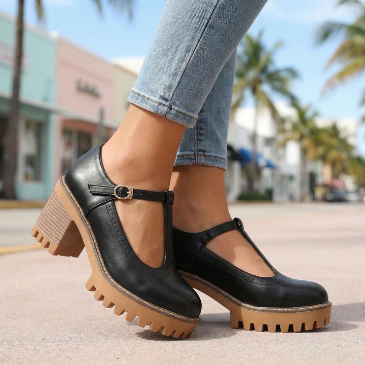 Jasmine l Chunky T-Strap Mary Jane Heels