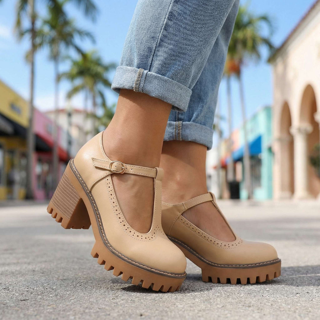 Jasmine l Chunky T-Strap Mary Jane Heels