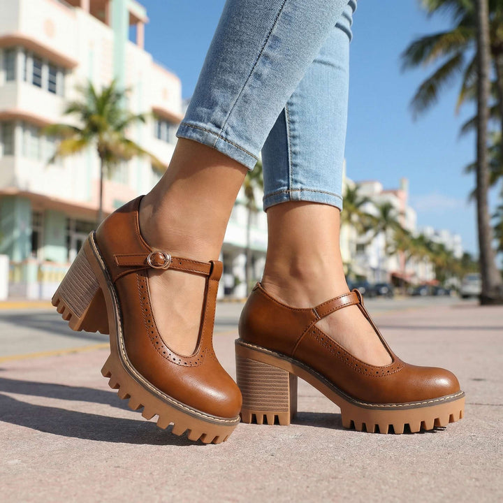 Jasmine l Chunky T-Strap Mary Jane Heels