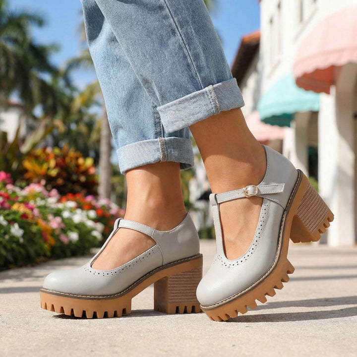 Jasmine l Chunky T-Strap Mary Jane Heels