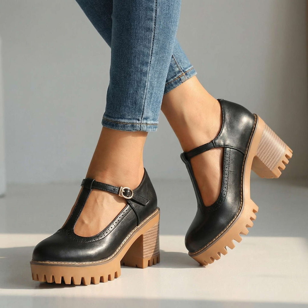 Jasmine l Chunky T-Strap Mary Jane Heels
