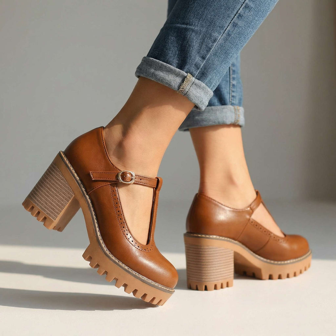 Jasmine l Chunky T-Strap Mary Jane Heels