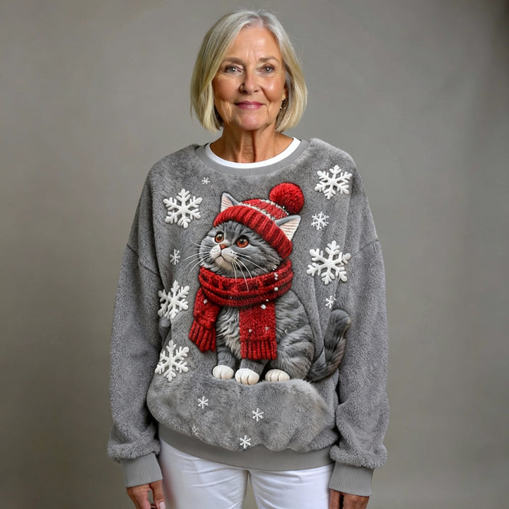 HARPER | CASUAL FLANNEL JUMPER WITH CHRISTMAS CAT PRINT FOR WOMEN