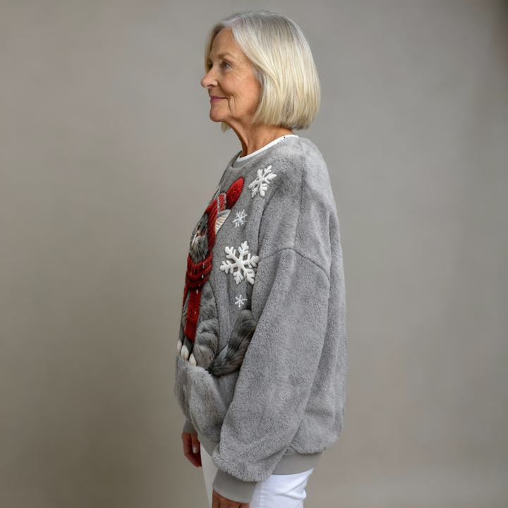 HARPER | CASUAL FLANNEL JUMPER WITH CHRISTMAS CAT PRINT FOR WOMEN