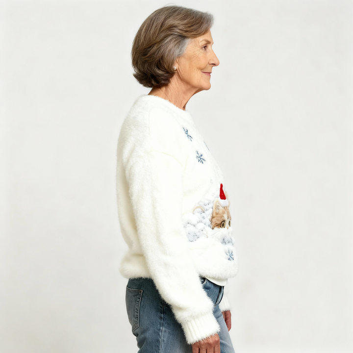 LOTTIE | CASUAL FLANNEL JUMPER WITH CHRISTMAS CAT PRINT FOR WOMEN